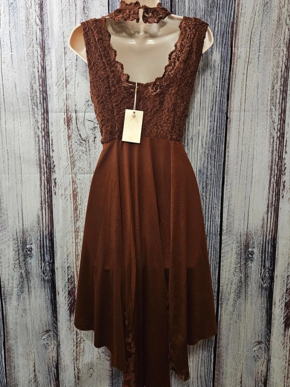 Joyfolie Brown Lace Midi Dress with Strappy Choker Detail - Picture 4 of 4